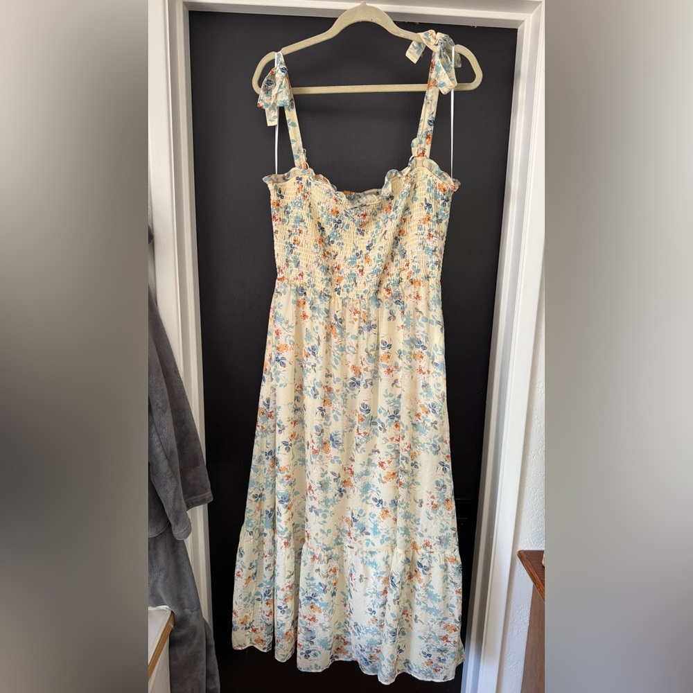 MELLODAY | Smocked Tie Strap Midi Dress - Picture 2 of 7